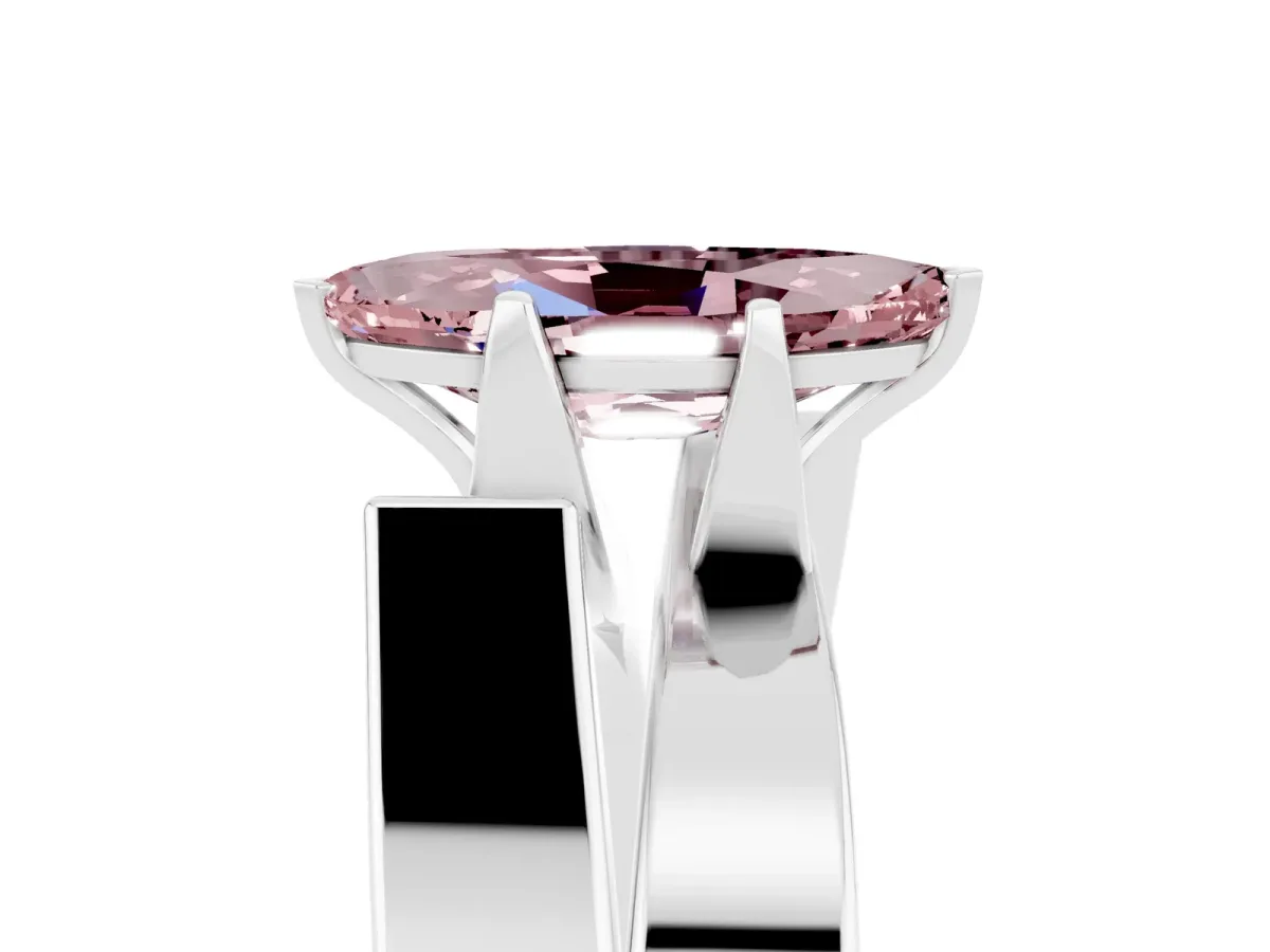 Modern Tension Set Marquise Cut Morganite Solitaire Wide Band Ring Silver