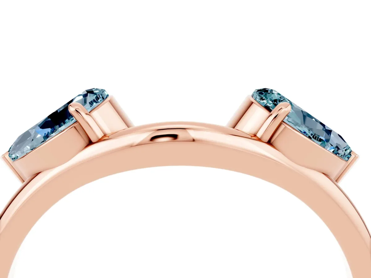 Two-Stone Pear Aquamarine Bypass Ring with Prong Setting Rose gold