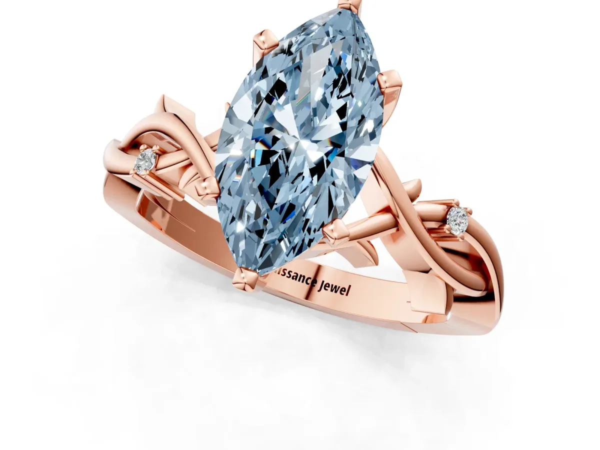 Fancy Blue Marquise Cut Diamond Solitaire Ring with Twisted Band and Prong Setting Rose gold