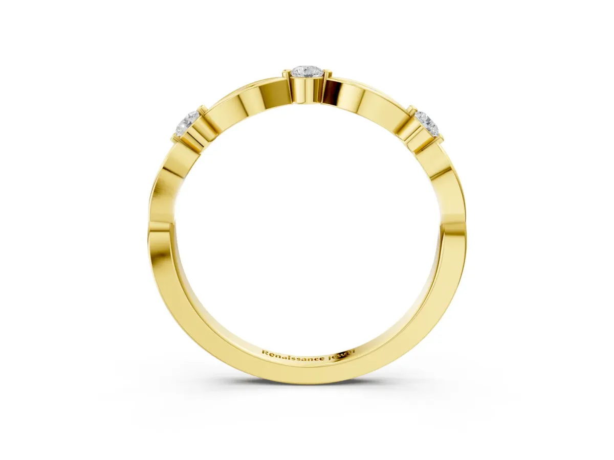 Marquise and Round Diamond Milgrain Band with Bezel Setting Yellow gold