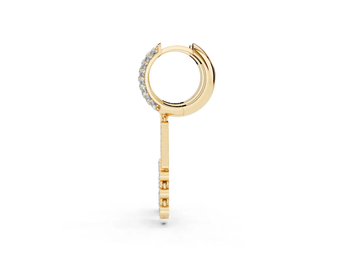 Round Diamond Initial A Huggie Hoop Earrings Yellow gold