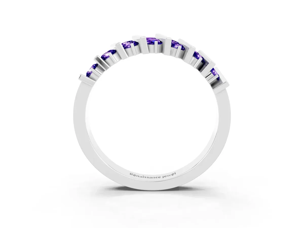 Channel Set Round Tanzanite Anniversary Band with Vertical Prongs Silver