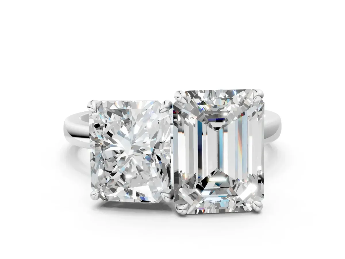 Radiant Cut and Emerald Cut Toi Moi Ring with Prong Setting White gold