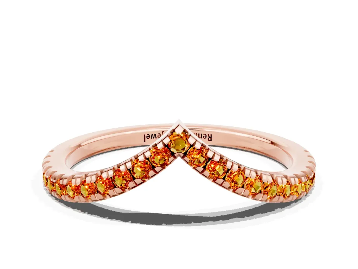 Pavé Round Citrine V-Shaped Chevron Band with Shared Prong Setting Rose gold