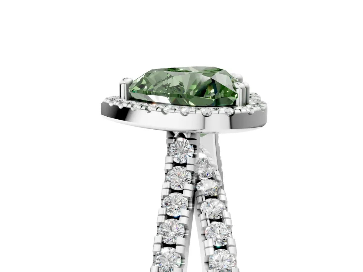 Fancy Green Heart Cut Halo Split Shank Diamond Ring with Pavé Setting Platinum