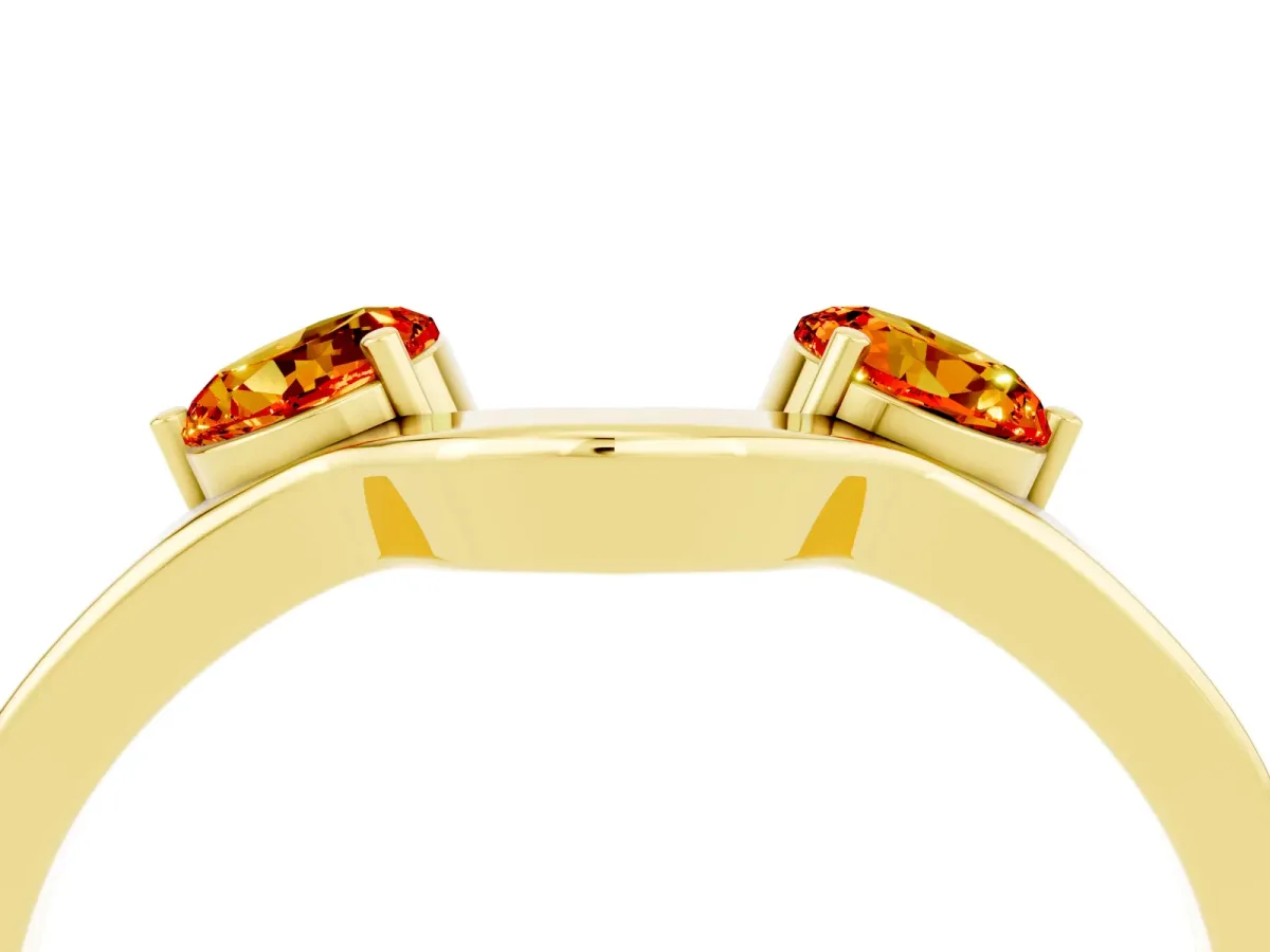 Dual Round Citrine Open Band Ring with Prong Setting Yellow gold