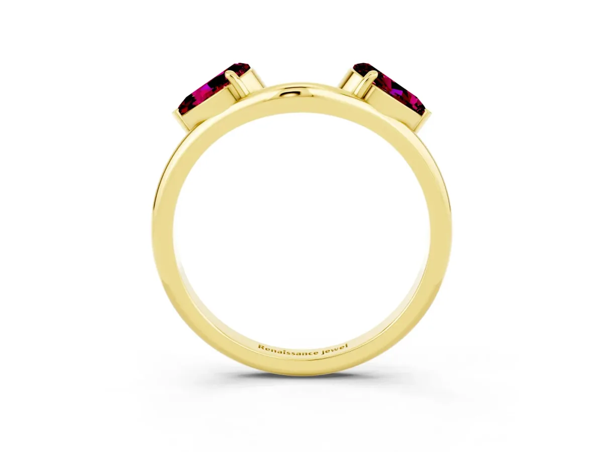 Two-Stone Pear Garnet Bypass Ring with Prong Setting Yellow gold