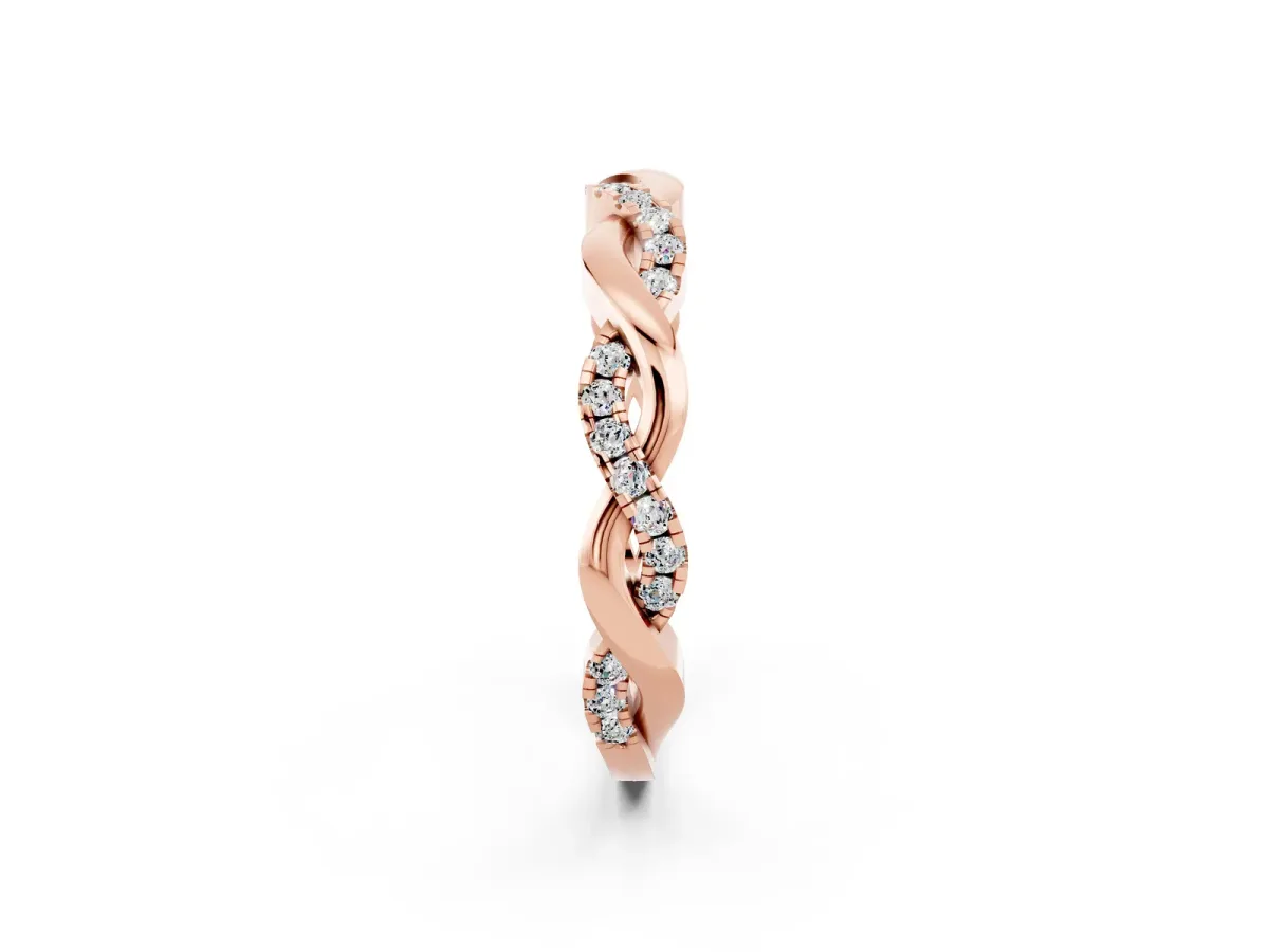 Round Moissanite Twist Eternity Band with Pavé Setting Rose gold