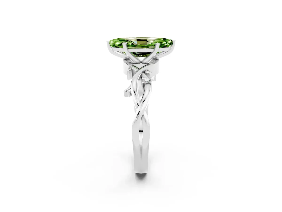 Marquise Cut Peridot Solitaire Ring with Twisted Band and Prong Setting Silver