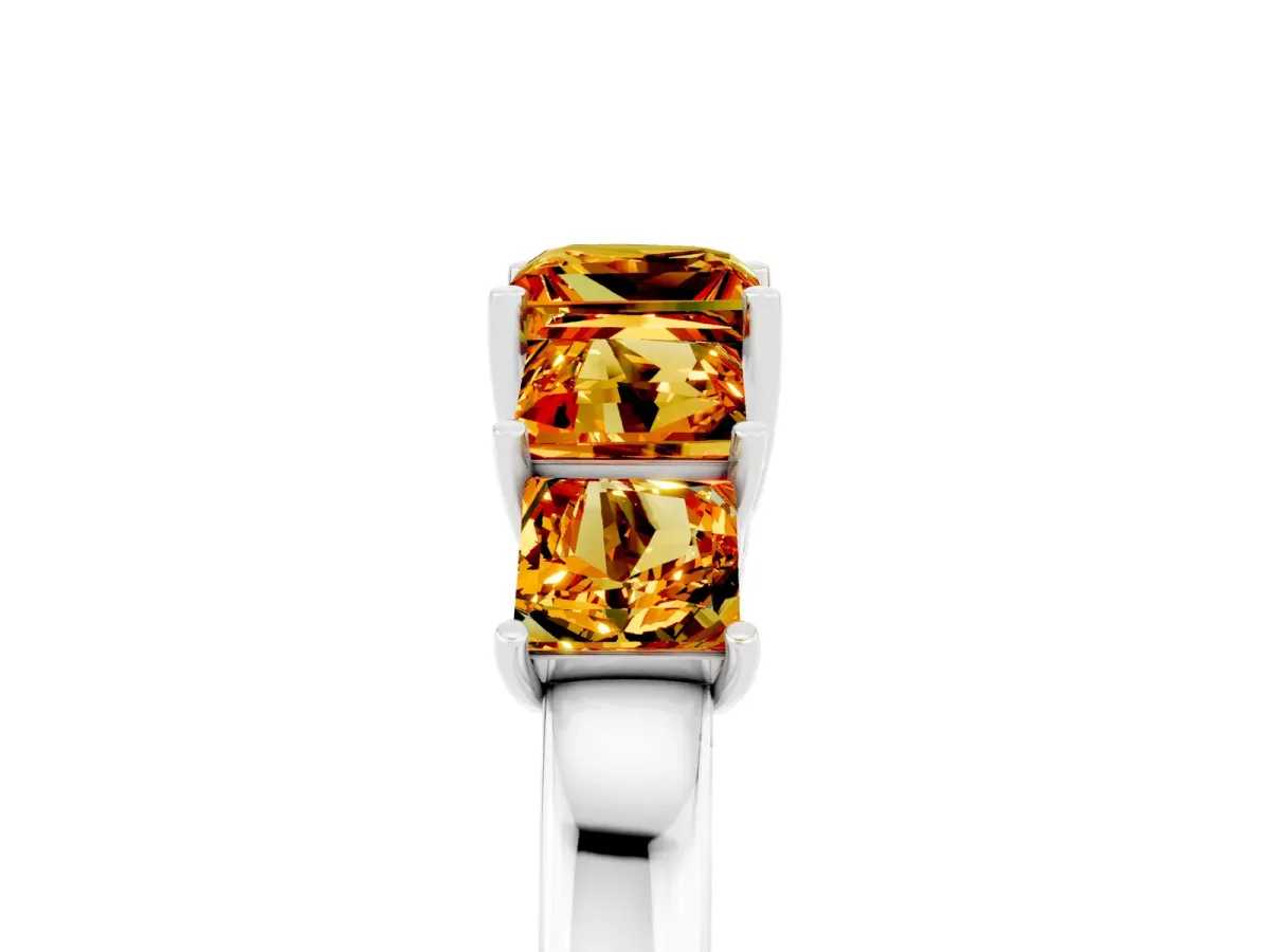 Princess Cut Five-Stone Citrine Ring with Classic Prong Setting Platinum