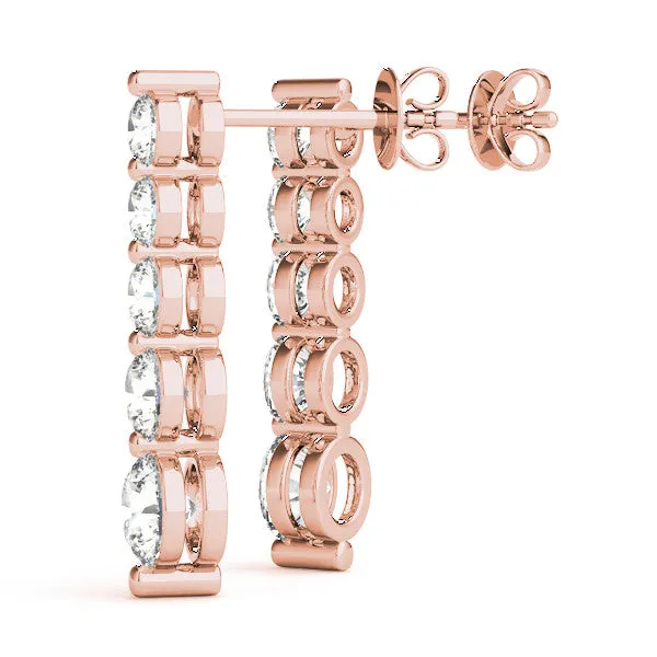 Round Diamond Prong Set Drop Earrings Rose gold