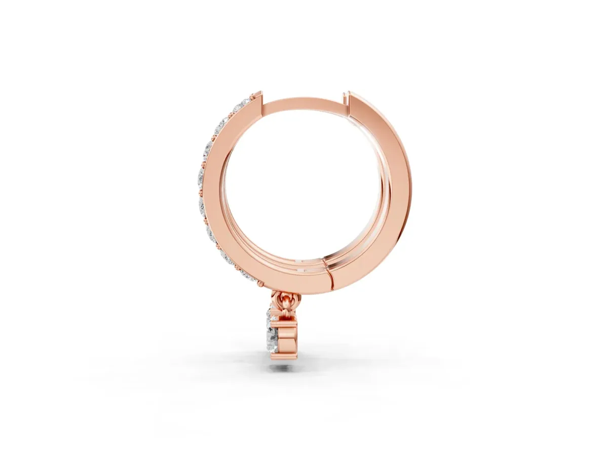 Round Cut Diamond Pavé Hoop Earrings with Drop Accent Rose gold