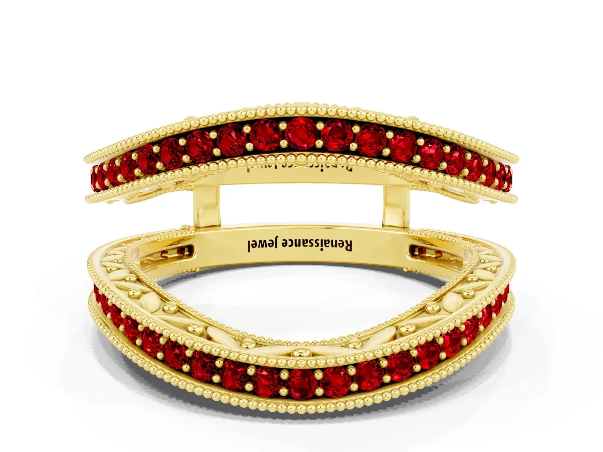 Round Ruby Milgrain Eternity Band with Channel Setting Yellow gold