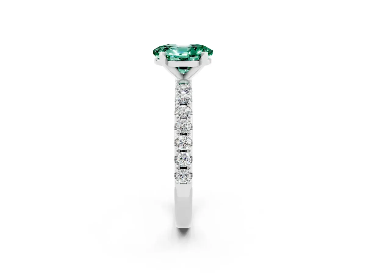 Oval Cut Green Sapphire Solitaire Pavé Band with Four-Prong Setting Silver