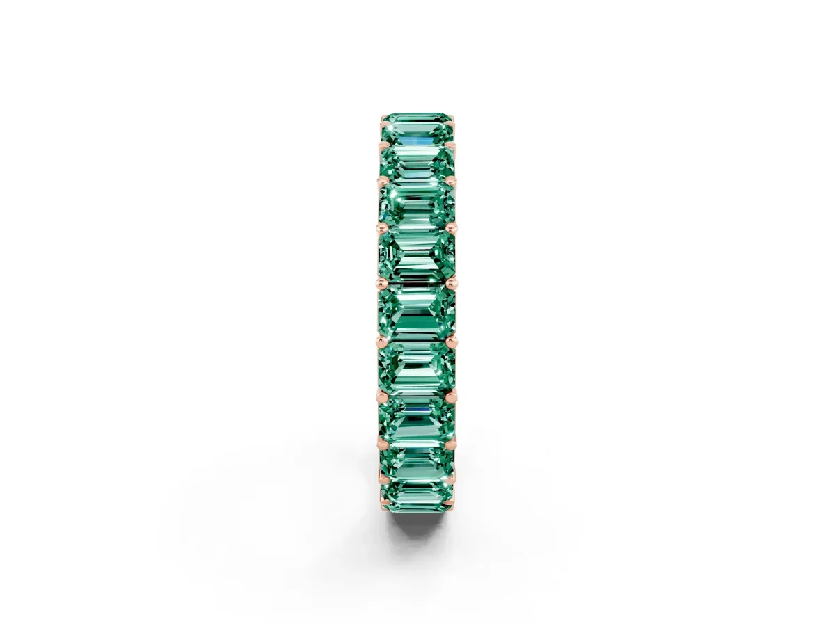 Emerald Cut Green Sapphire Eternity Band with Shared Prong Setting Rose gold
