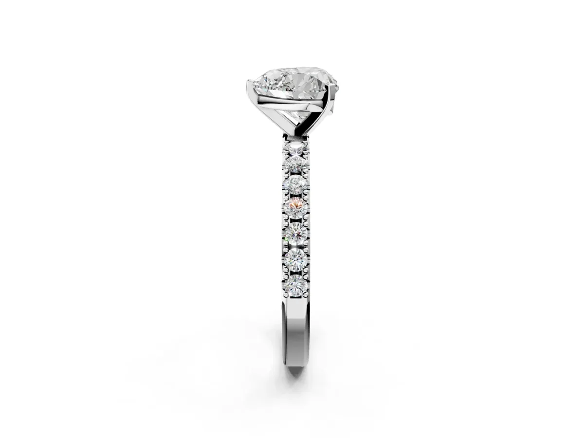 Heart Cut Diamond Solitaire Pavé Band with Four-Prong Setting Silver