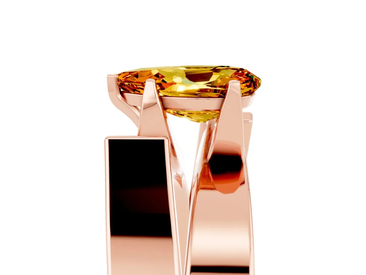 Modern Tension Set Pear Cut Citrine Solitaire Wide Band Ring Rose gold
