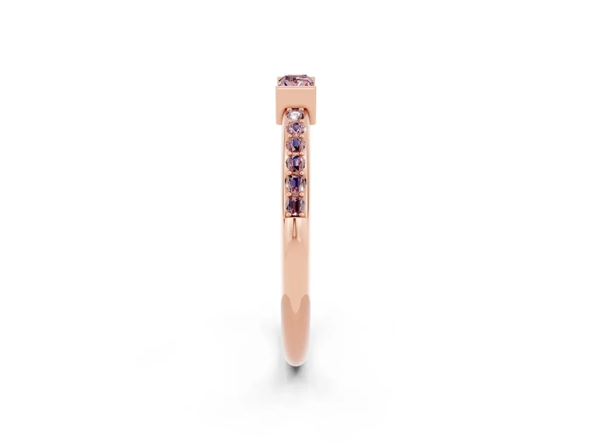 Baguette Morganite Pavé Band with Bar Setting Rose gold