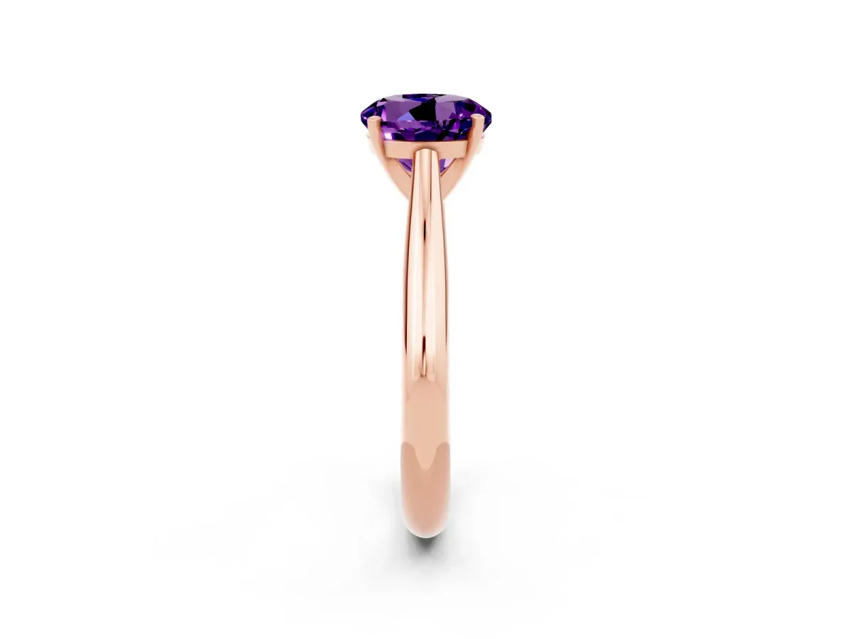 Round Cut Amethyst Solitaire Engagement Ring with Cathedral Setting and Four-Prong Mount Rose gold