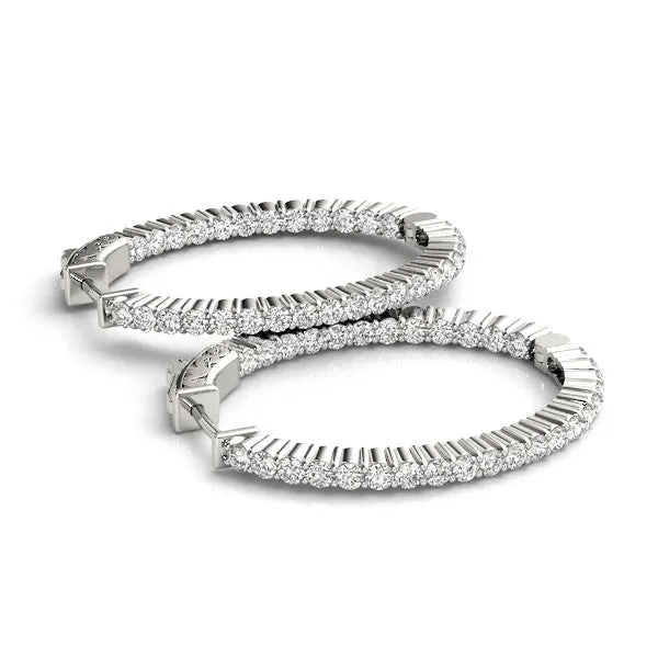 Round Cut Diamond Hoop Earrings with Channel Setting and Four-Prong Setting White gold