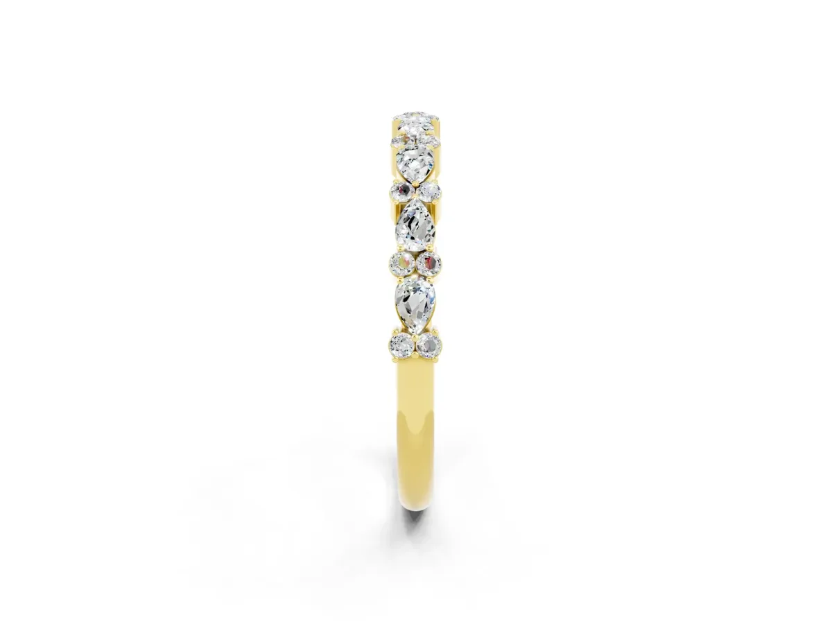 Pear and Round Moissanite Wedding Band Yellow gold