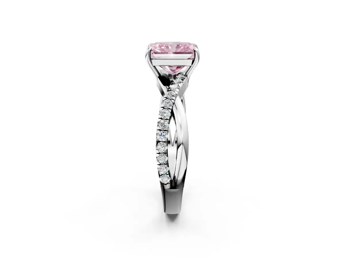 Fancy Pink Radiant Cut Cut Diamond Twisted Band with Pavé Setting and Four-Prong Setting Platinum
