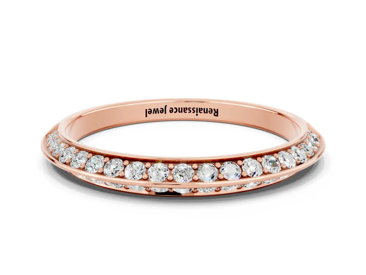 Double Row Pavé Round Moissanite Eternity Band with Channel Setting Rose gold