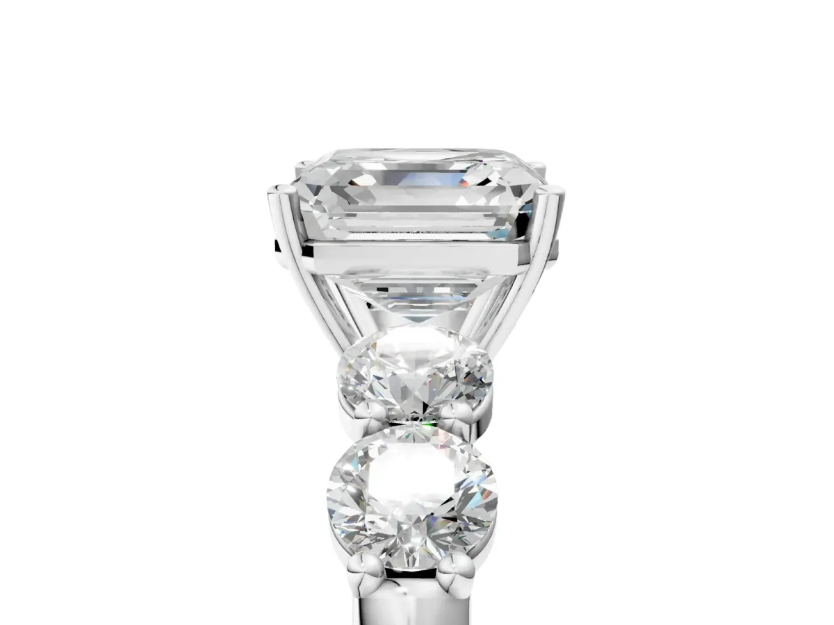Asscher Cut Cut Five-Stone Prong Set Diamond Ring with Classic Band Platinum