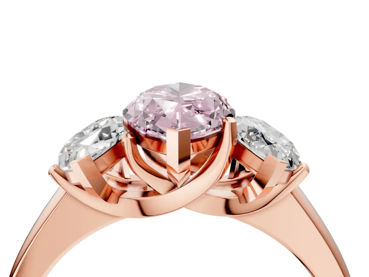 Fancy Pink Three-Stone Marquise Cut Cut Solitaire Ring with Classic Prong Setting Rose gold