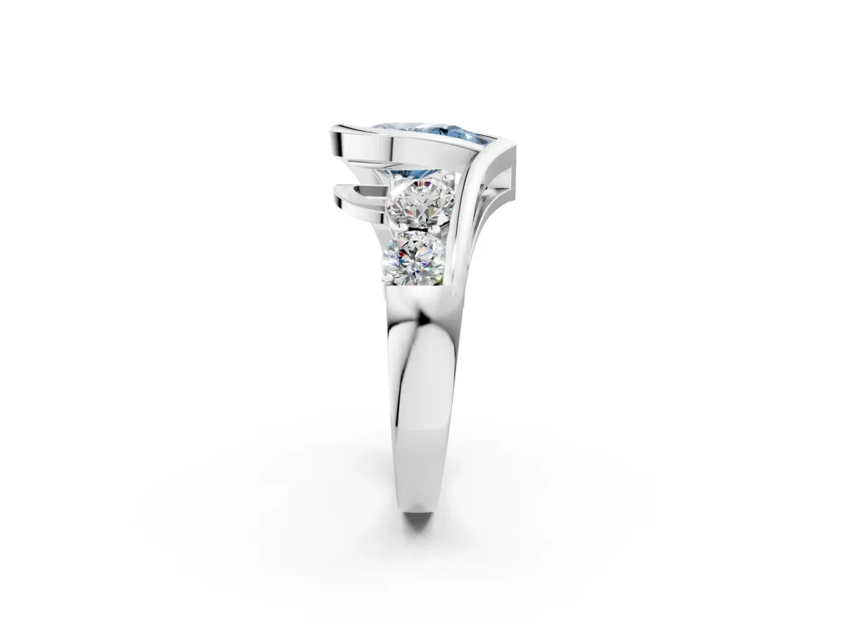 Fancy Blue Bezel Set Pear Cut Diamond Bypass Ring with Round Accents Silver