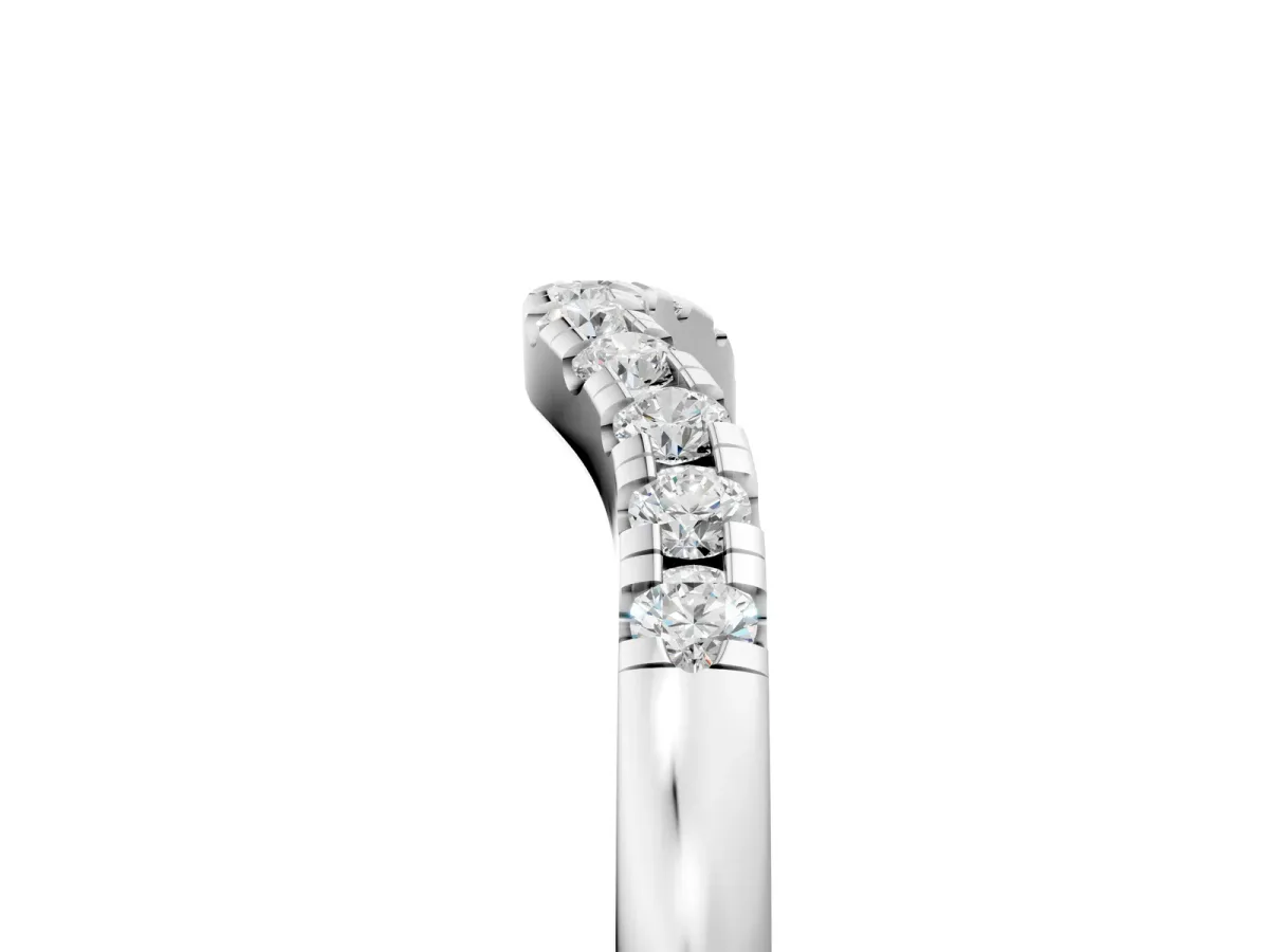 Round Diamond Curved Pavé Wedding Band Silver