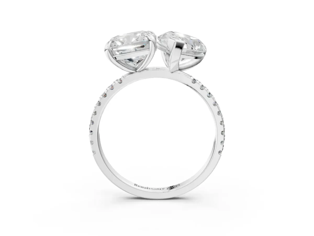 Oval and Cushion Toi Moi Ring with Prong Setting and Micro Pave Band Platinum