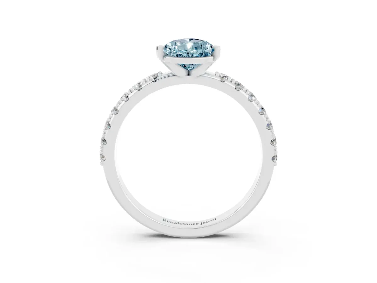 Pear Cut Aquamarine Solitaire Pavé Band with Four-Prong Setting Platinum