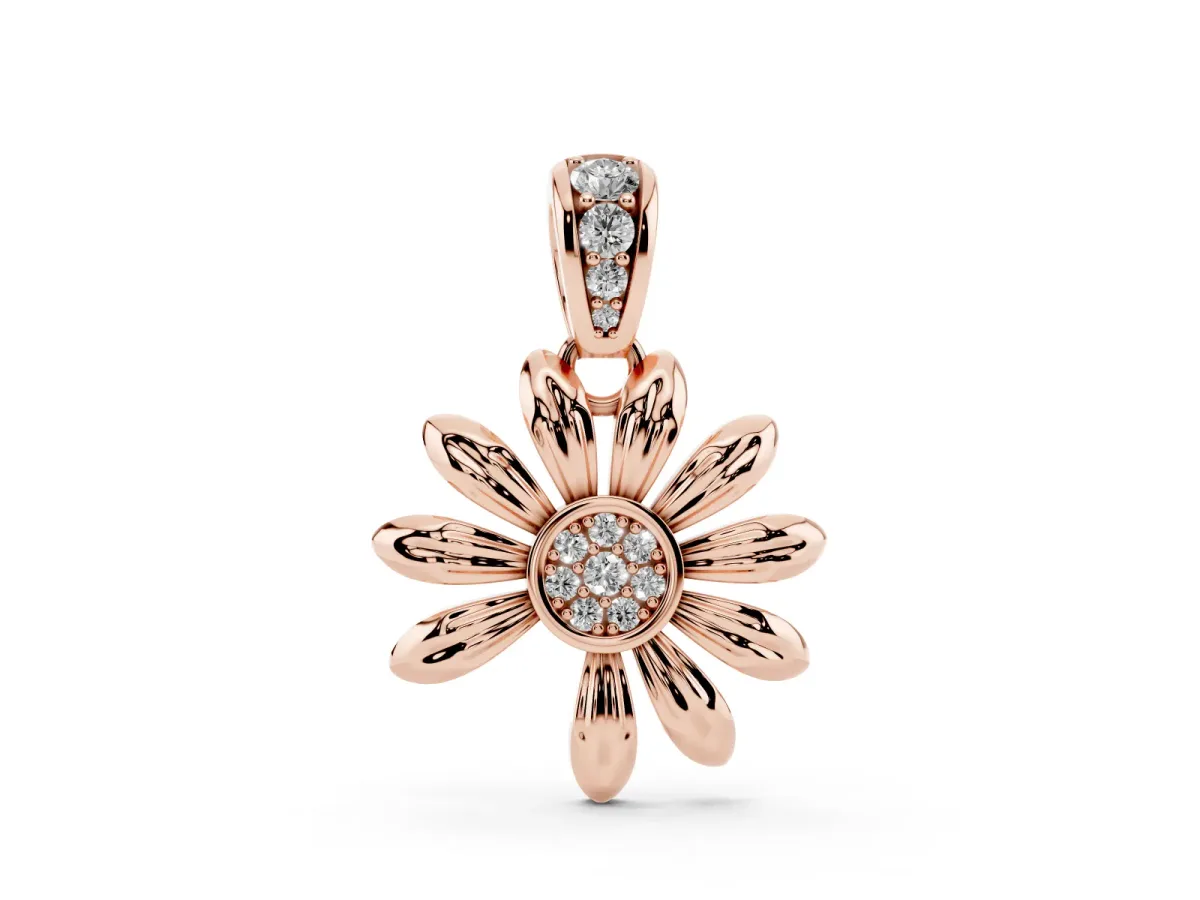Round Diamond Daisy Flower Pendant with Diamond Accents Rose gold