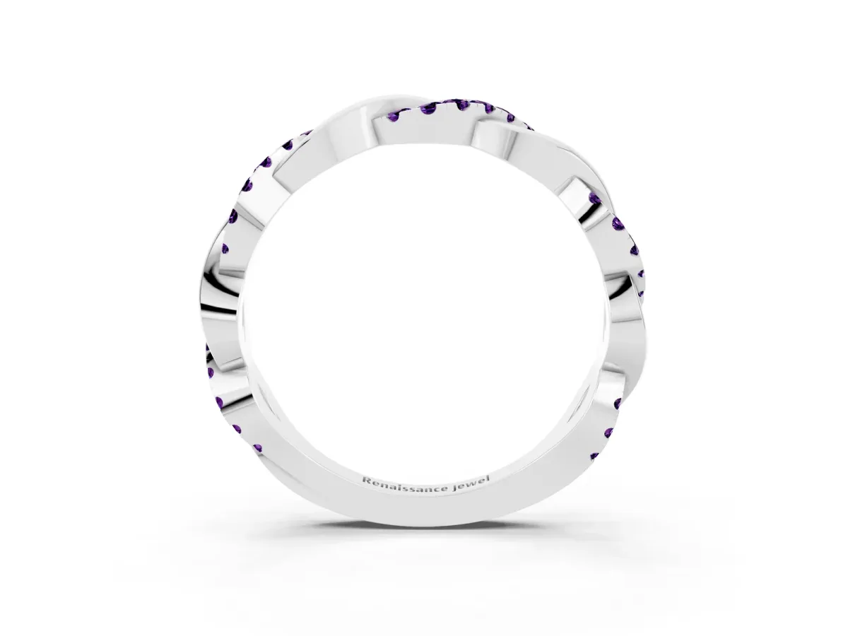 Pavé Round Amethyst Twist Eternity Band with Shared Prong Setting Platinum