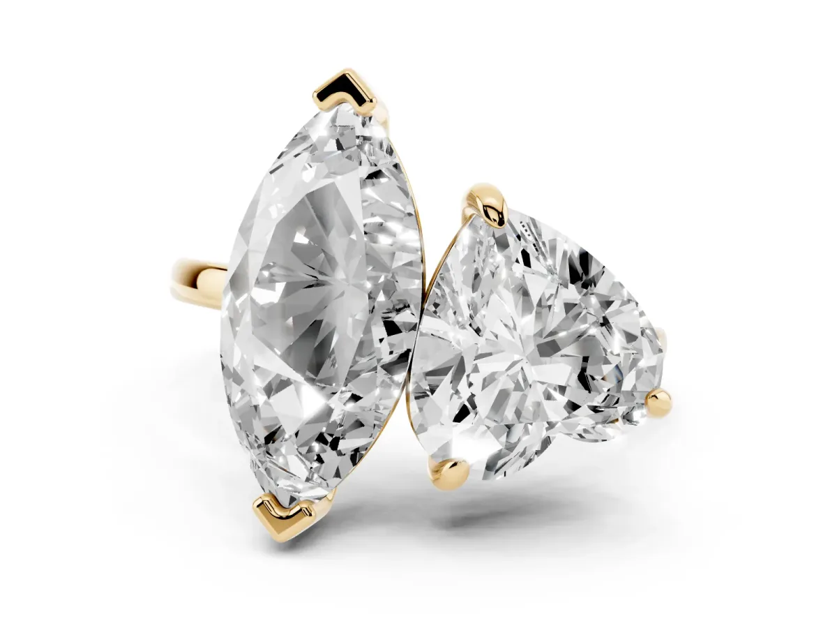 Heart and Marquise Toi Moi Ring with Prong Setting and Micro Pave Band Yellow gold