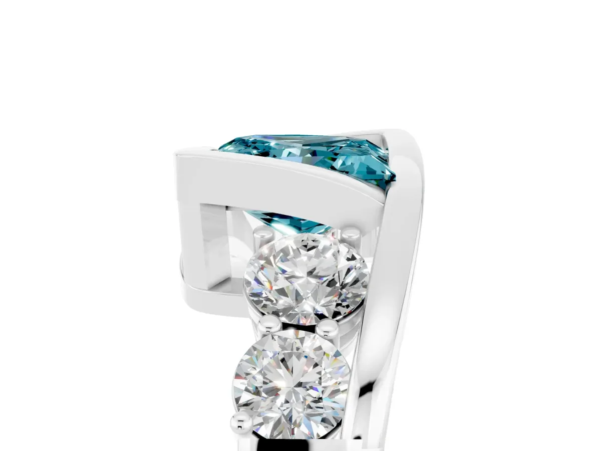 Bezel Set Princess Cut Blue Topaz Bypass Ring with Round Accents Silver