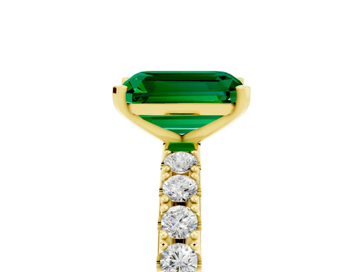 Emerald Cut Emerald Solitaire Pavé Band with Four-Prong Setting Yellow gold