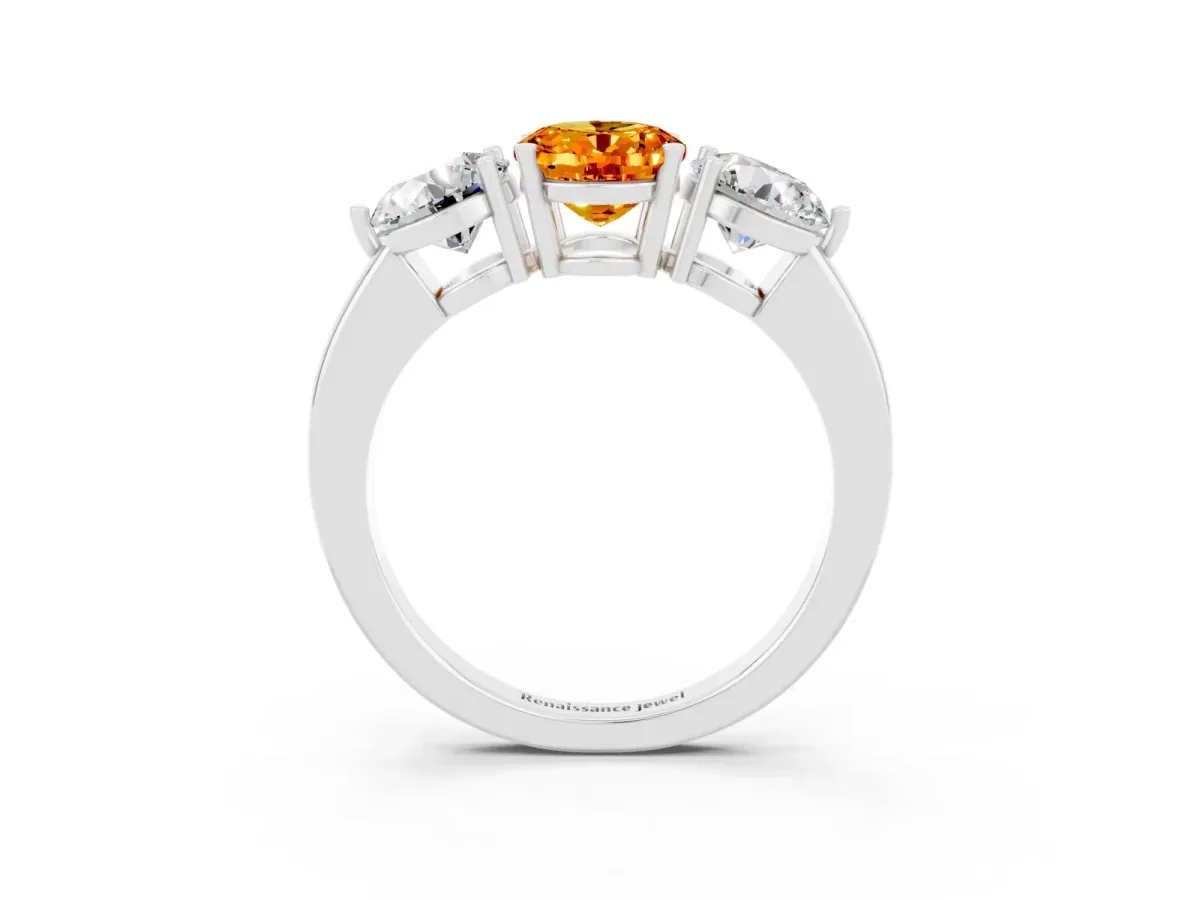 Oval Cut Citrine Three-Stone Ring with Prong Setting and Classic Band White gold
