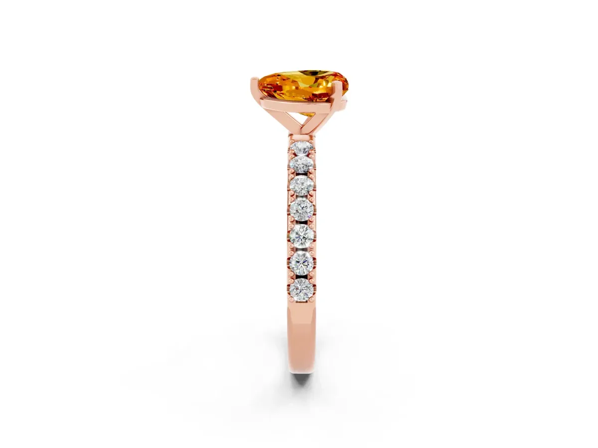 Heart Cut Citrine Solitaire Pavé Band with Four-Prong Setting Rose gold