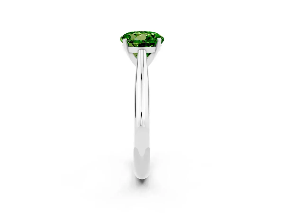 Round Cut Peridot Solitaire Engagement Ring with Cathedral Setting and Four-Prong Mount White gold