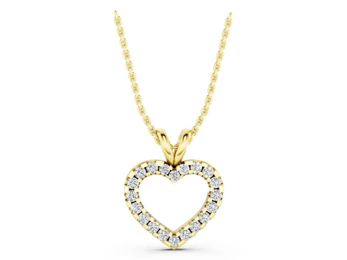 Round Diamond Heart Pendant with Pavé Setting Yellow gold