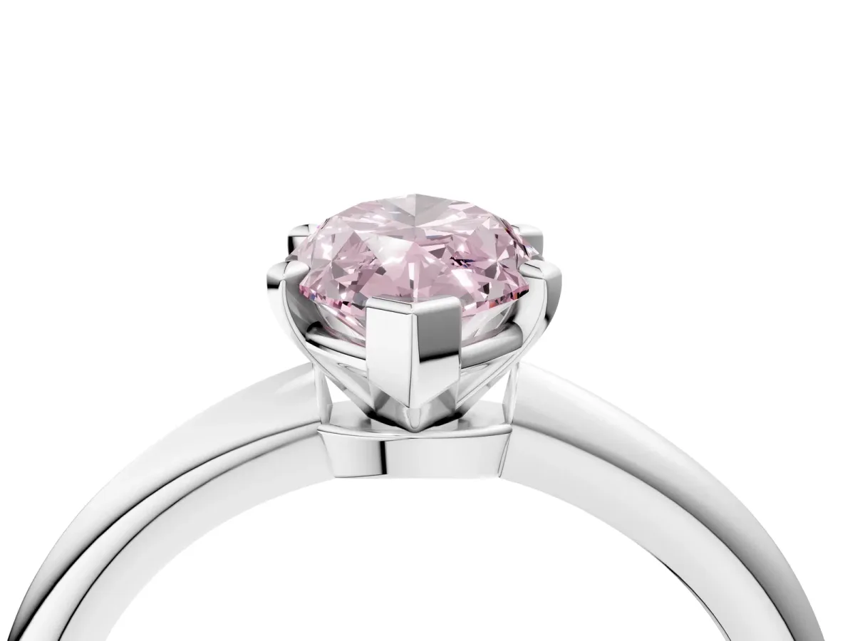 Fancy Pink Marquise Cut Diamond Solitaire Ring with Six-Prong Setting and Classic Band Silver