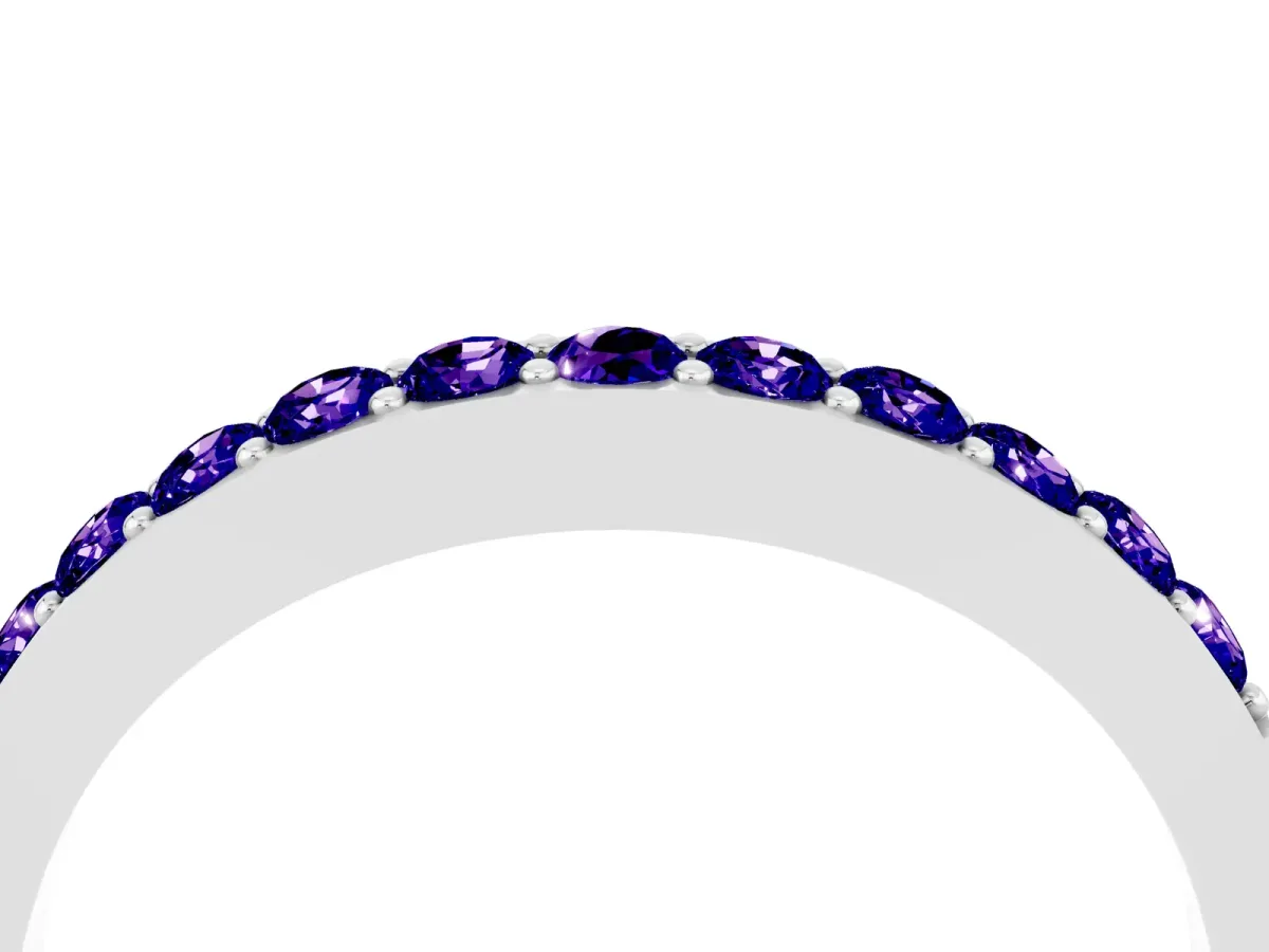 Round Tanzanite Curved Wedding Band with Channel Setting White gold