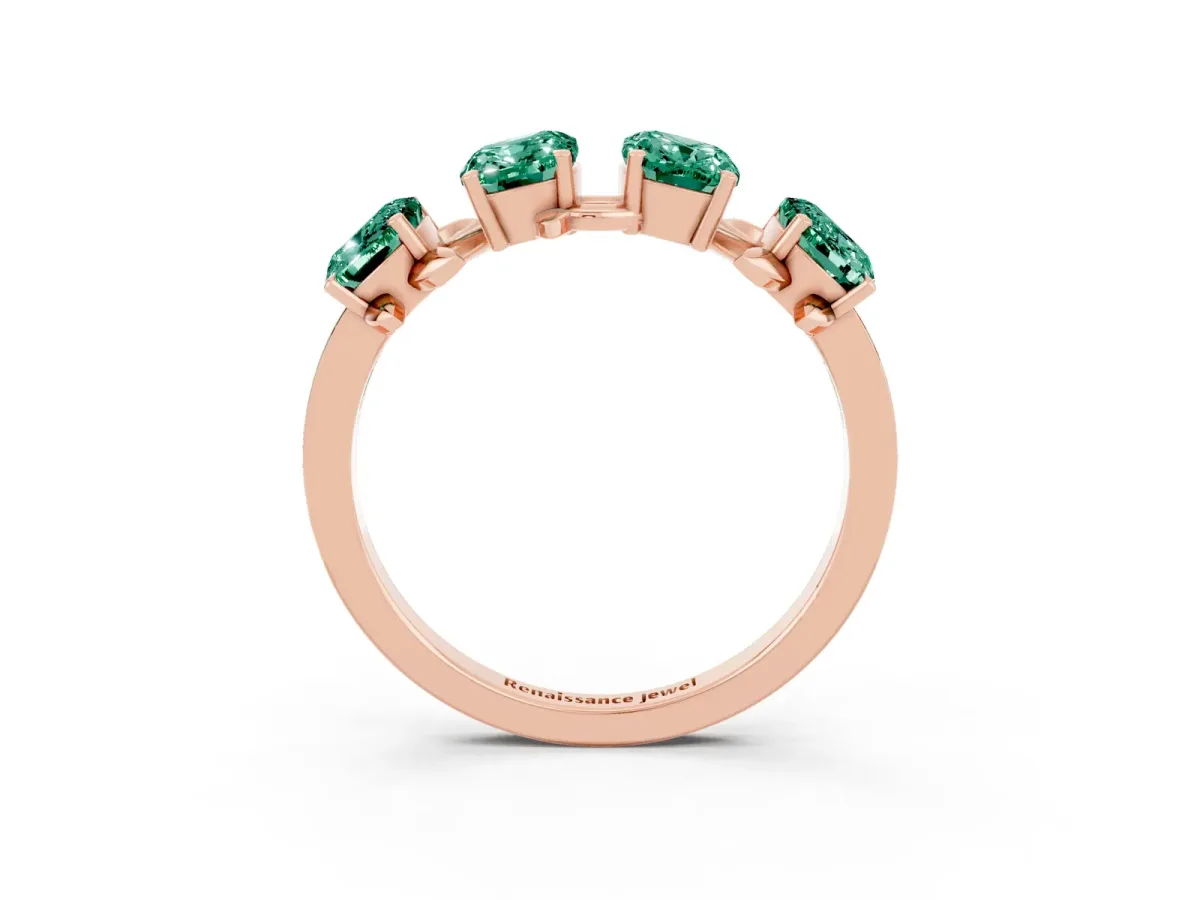 Emerald Cut Green Sapphire Prong-Set Half Eternity Band Rose gold