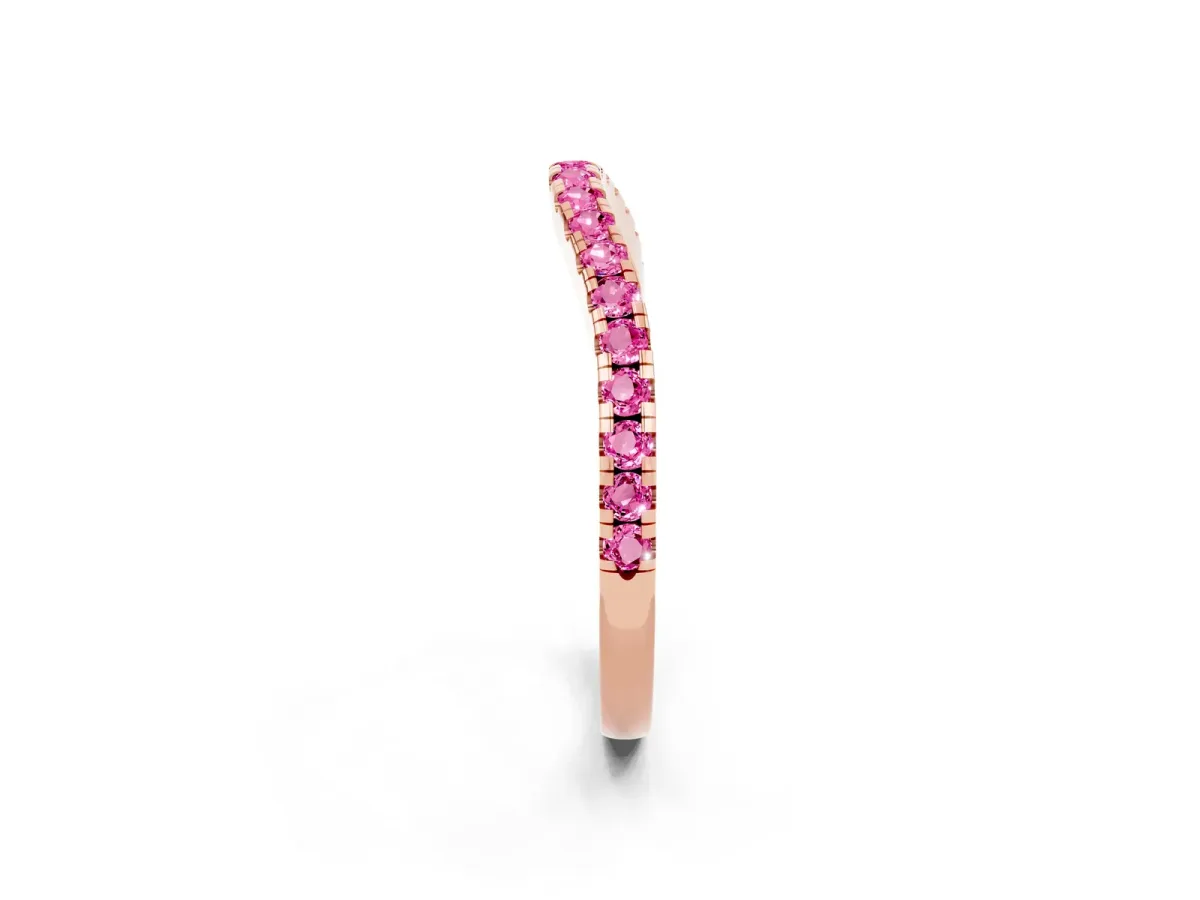 Round Pink Sapphire Pavé Half Eternity Band with Shared Prong Setting Rose gold