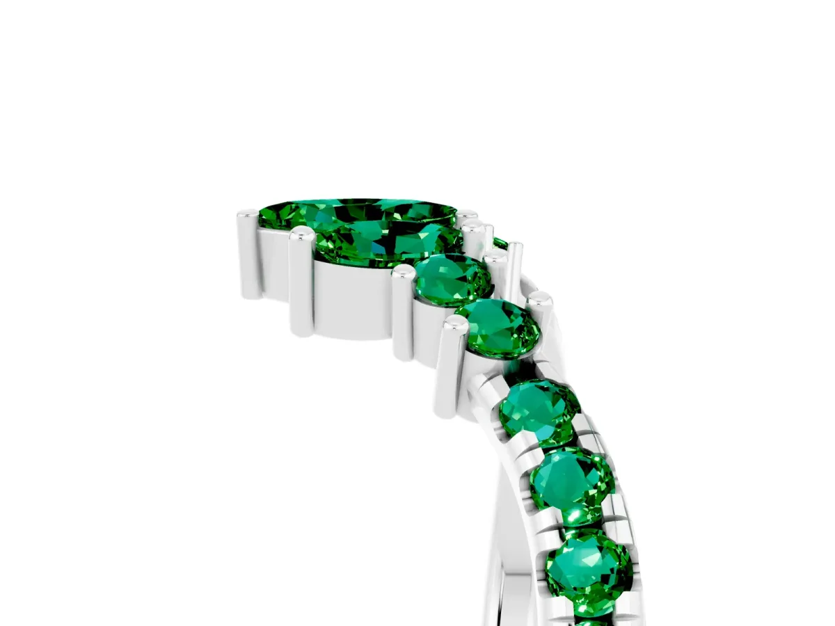 Chevron Marquise and Round Emerald Open Band with Prong Setting Silver