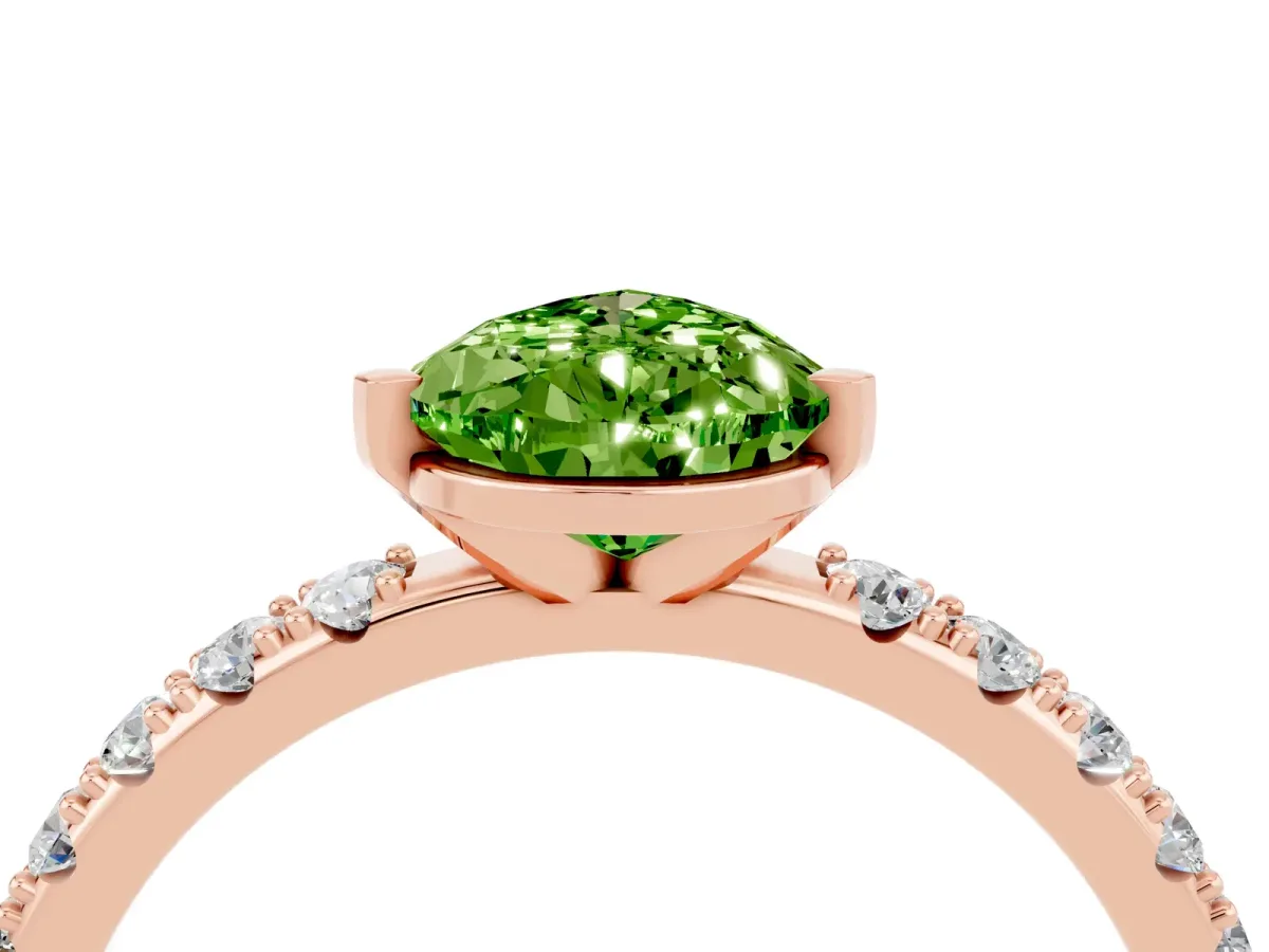 Pear Cut Peridot Solitaire Pavé Band with Four-Prong Setting Rose gold