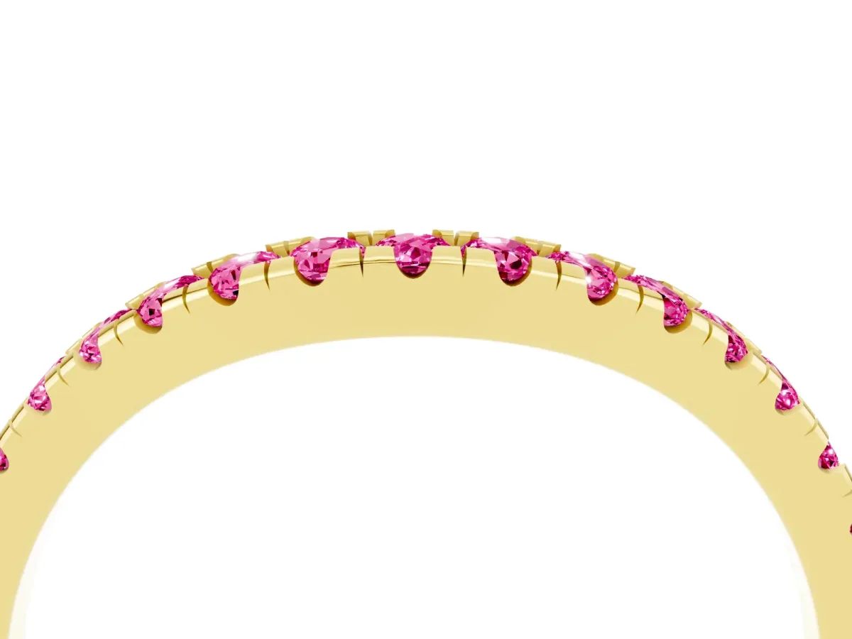 Pink Sapphire Pavé Curved Wedding Band Yellow gold