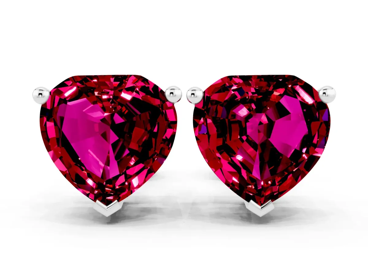 Heart Cut Garnet Stud Earrings Platinum